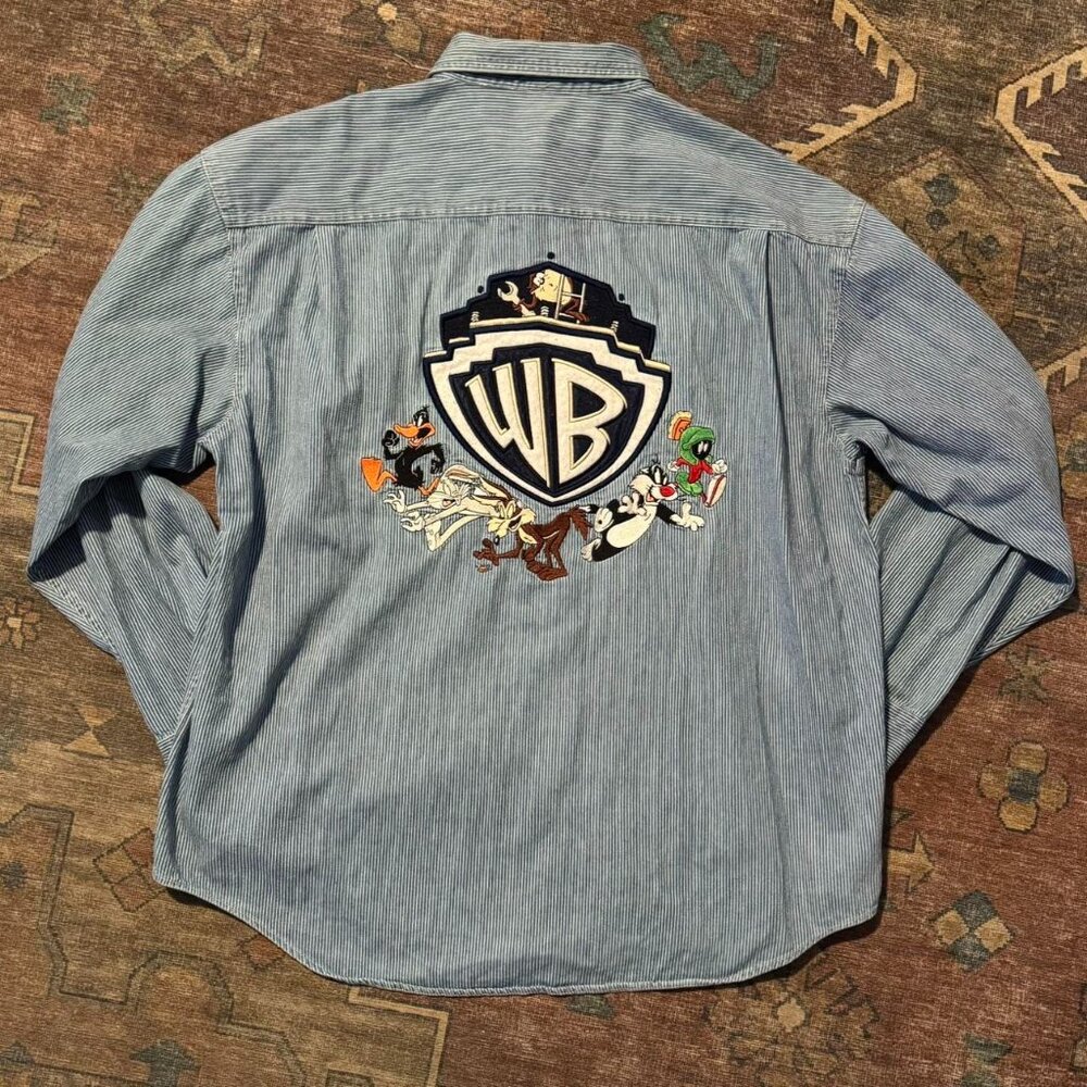 90s Vintage Warner Bros Hickory Denim Button-Up Shirt